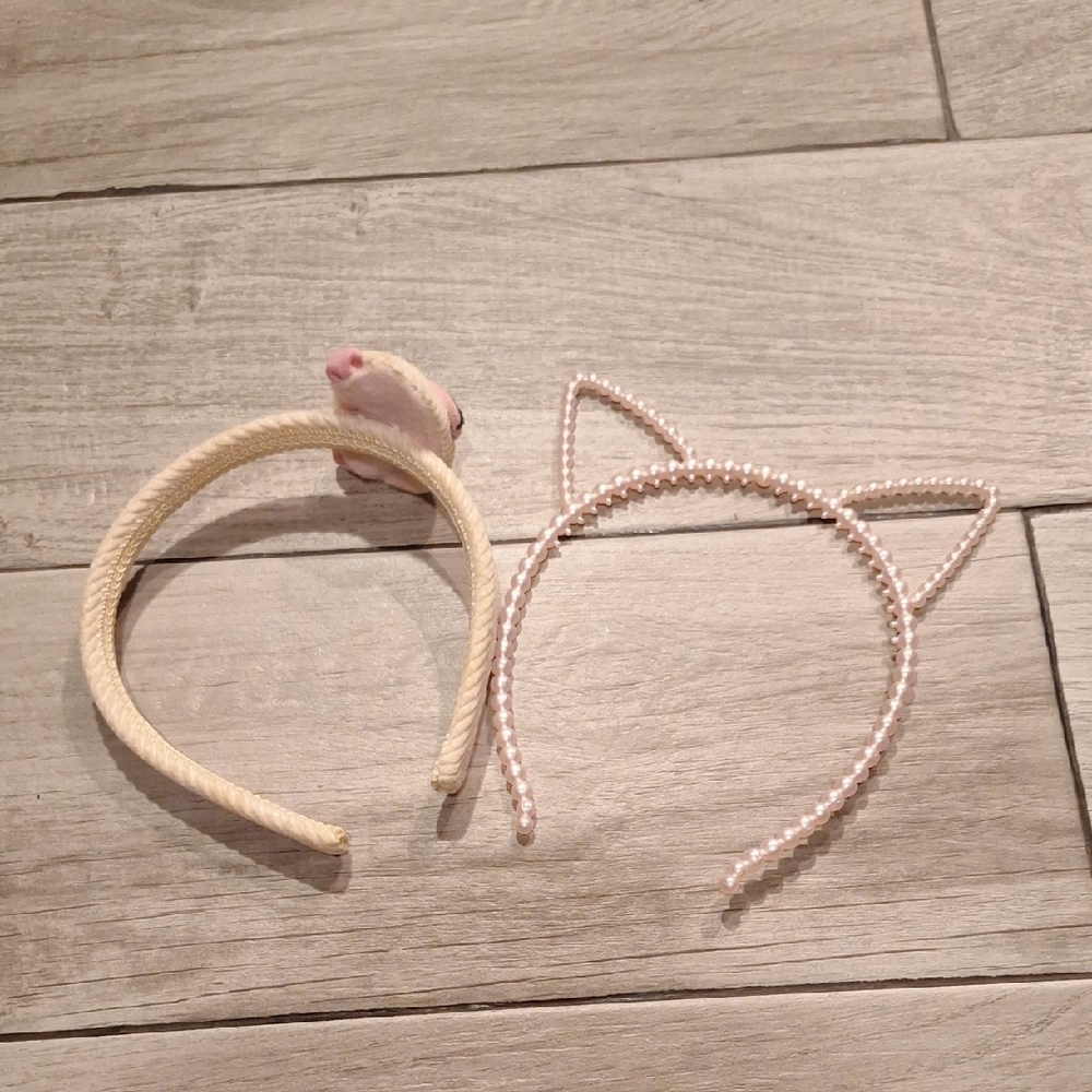 🍁Cream and Pink Hair Accessories Headband Set with Cat Ears🐠